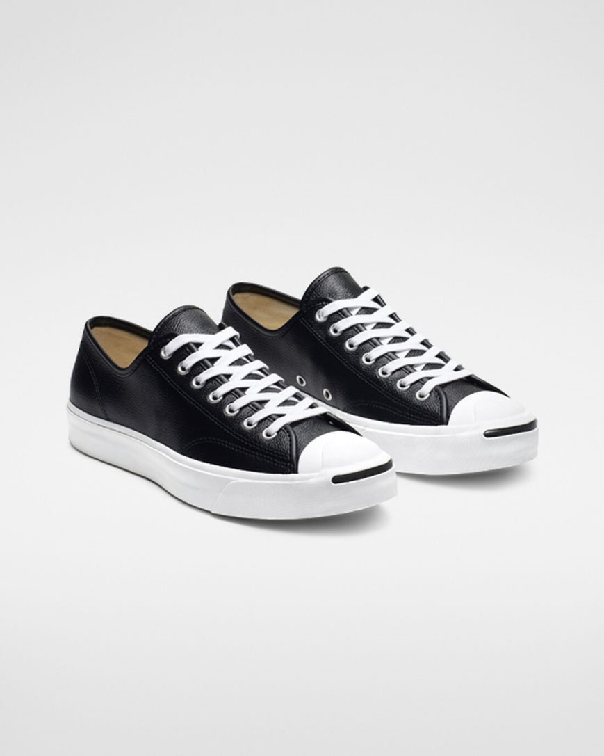 Zapatillas Bajas Converse Jack Purcell Cuero Hombre Negras Blancas | PE 257480